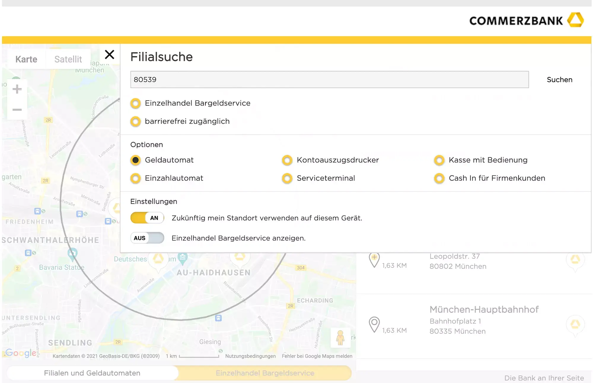 Commerzbank Geldautomaten Filialsuche