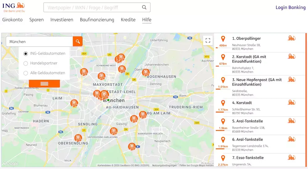ING Geld abheben – Automatensuche