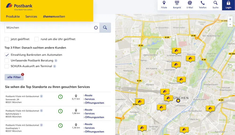 Postbank Geld abheben Automatensuche