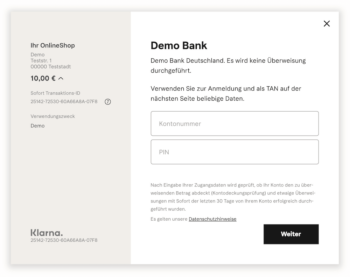 Demo-Transaktion einer Sofortüberweisung